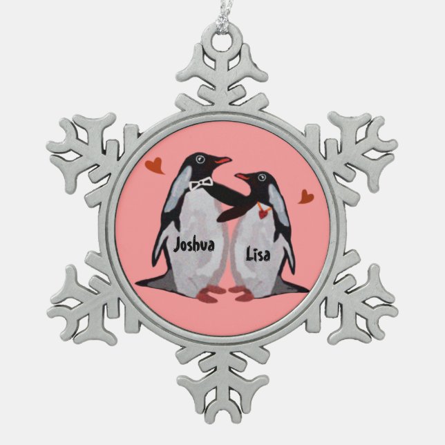 Penguin Love Snowflake Ornament (Front)