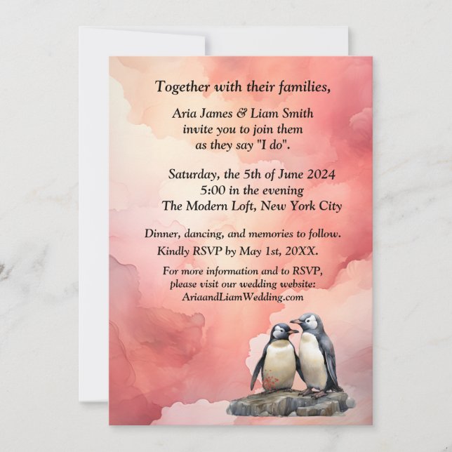Penguin Love Wedding Invitation (Front)