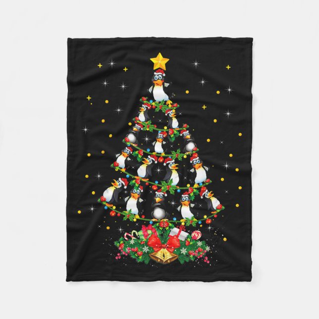 Penguin Lover Xmas Gift Matching Penguin Christmas Fleece Blanket (Front)