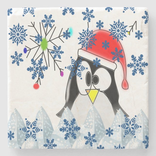 Penguin Marble Stone Coaster Christmas (Front)