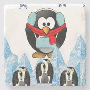 Penguin Marble Stone Coaster Christmas