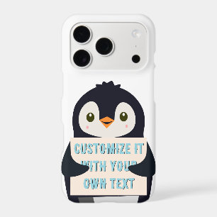 Penguin mascot holding a sign for custom text