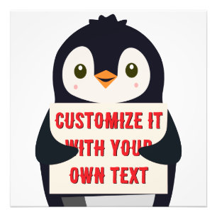 Penguin mascot holding a sign for custom text