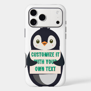 Penguin mascot holding a sign for custom text