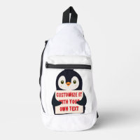 Penguin mascot holding a sign for custom text