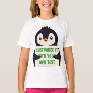 Penguin mascot holding a sign for custom text T-Shirt