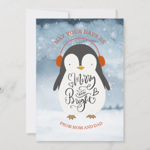 Penguin Merry And Bright Christmas Daughter Son Holiday Card