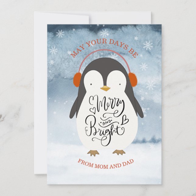 Penguin Merry And Bright Christmas Daughter Son Holiday Card (Front)