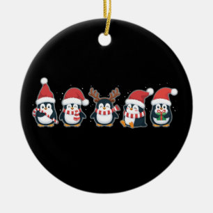 Penguin Merry Christmas North Pole Holiday Animal  Ceramic Tree Decoration