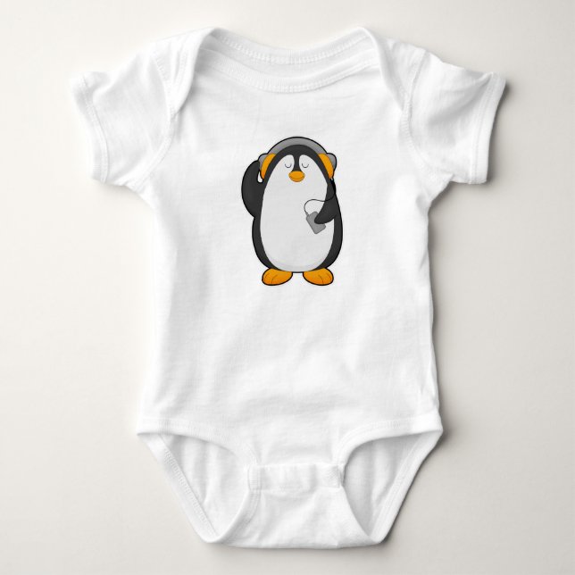 Penguin & Mobile phone with Headset Baby Bodysuit (Front)