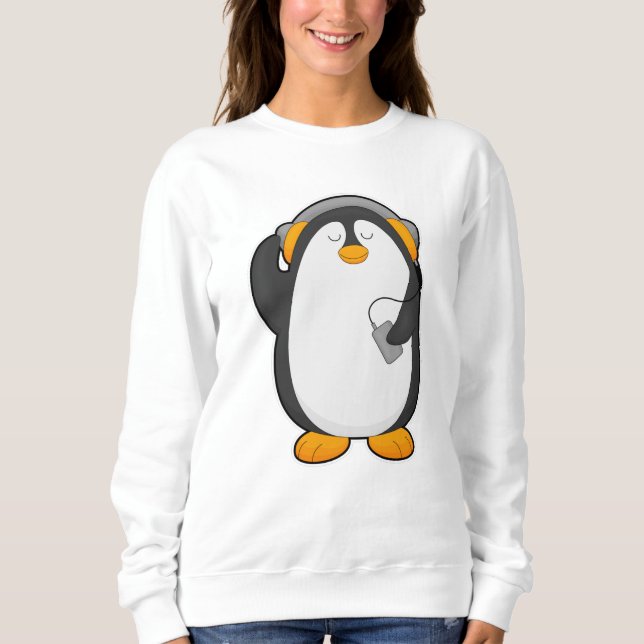 Penguin & Mobile phone with Headset Sweatshirt (Front)