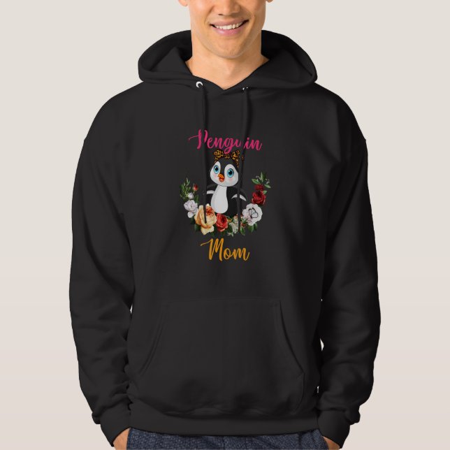 Penguin Mom Floral Penguin Bow Tie Lover Mother's  Hoodie (Front)