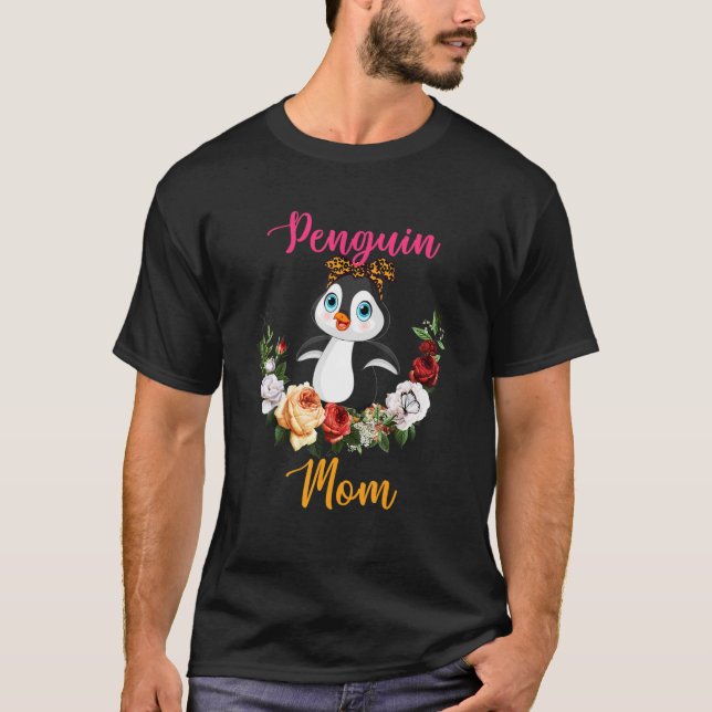 Penguin Mom Floral Penguin Bow Tie Lover Mother's  T-Shirt (Front)