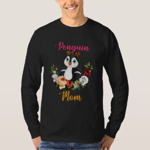 Penguin Mom Floral Penguin Bow Tie Lover Mother's T-Shirt