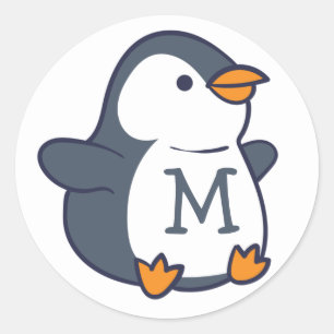 Penguin Monogram Kid's Classic Round Sticker