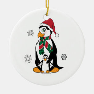 Penguin Mother and Chick Ceramic Tree Decoration