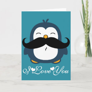 Penguin Moustache Trend I Love You Card