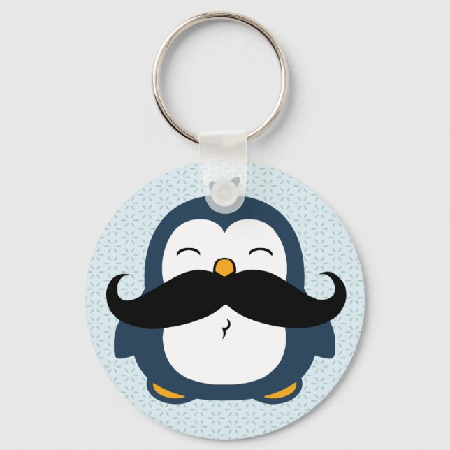 Penguin Moustache Trend Key Ring (Front)