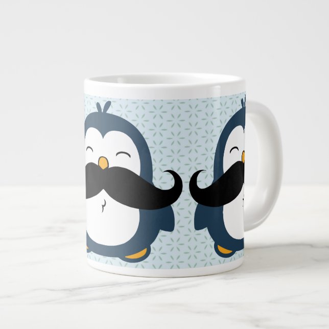 Penguin Moustache Trend Pattern Large Coffee Mug (Front Right)