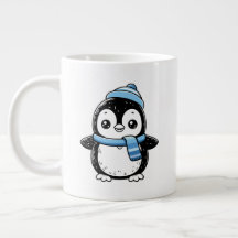 Penguin Mug Cute Winter | Penguin with Hat and Sc