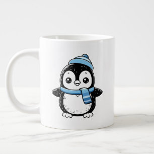 Penguin Mug Cute Winter    Penguin with Hat and Sc