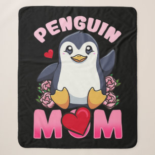 Penguin Mum Gift For Owner Penguin Mum Sherpa Blanket