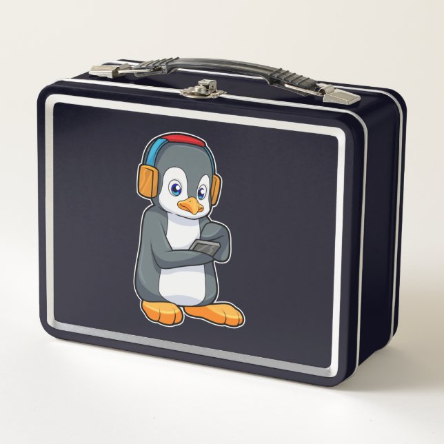 Penguin Music Headphone Metal Lunch Box (Front)