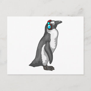 Penguin Music Headphone Postcard