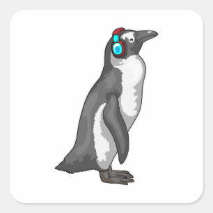 Penguin Music Headphone Square Sticker