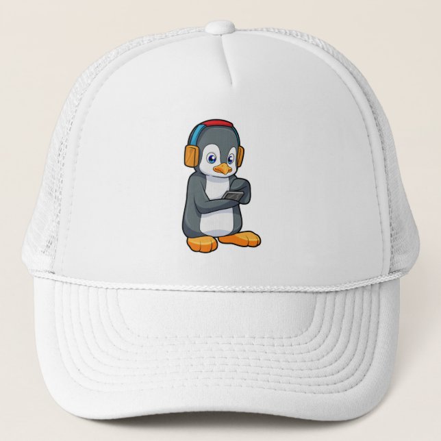 Penguin Music Headphone Trucker Hat (Front)