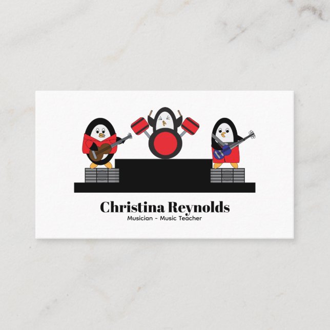 Penguin Musician Band Personalise Business Card (Front)
