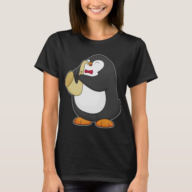 Penguin Musician Saxophone Music T-Shirt (Front)