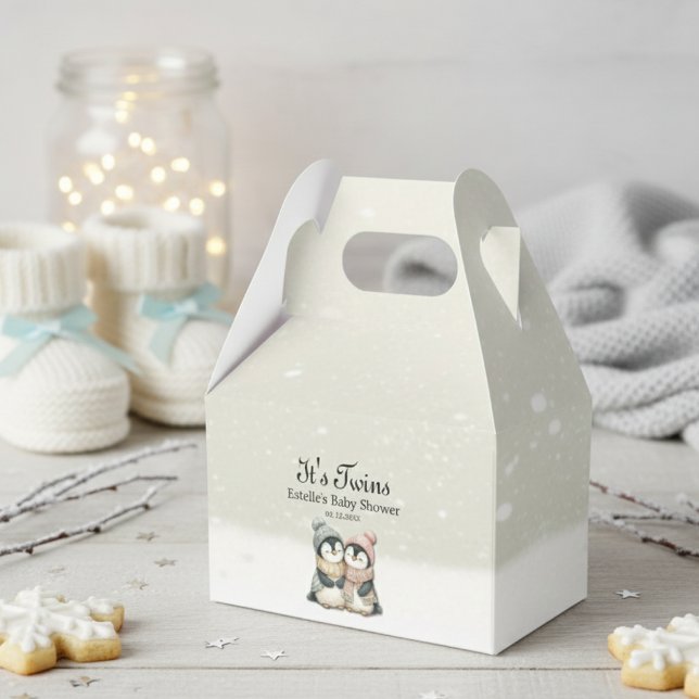 Penguin Neutral Twins Baby Shower Winter Theme Favour Box (Creator Uploaded)