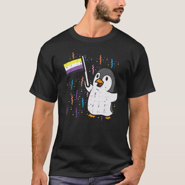 Penguin Nonbinary Flag Cute Enby Nb Pride Lgbtq Me T-Shirt (Front)