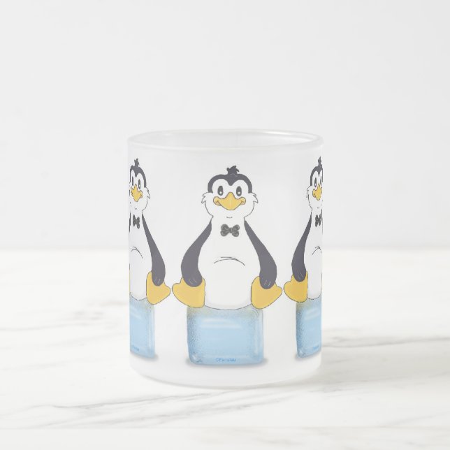 Penguin on Ice Frosted Glass Coffee Mug (Center)