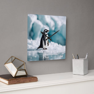 Penguin On Iceberg Square Wall Clock