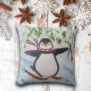 Penguin on Ski Slope Cushion