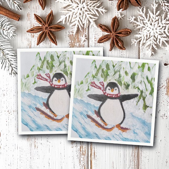 Penguin on Ski Slope  Napkin (Creator Uploaded)