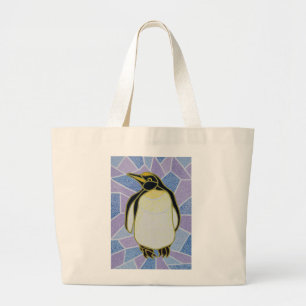 Penguin on Stained Glass Large Tote Bag