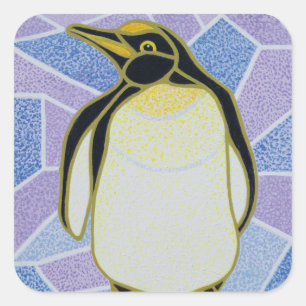 Penguin on Stained Glass Square Sticker