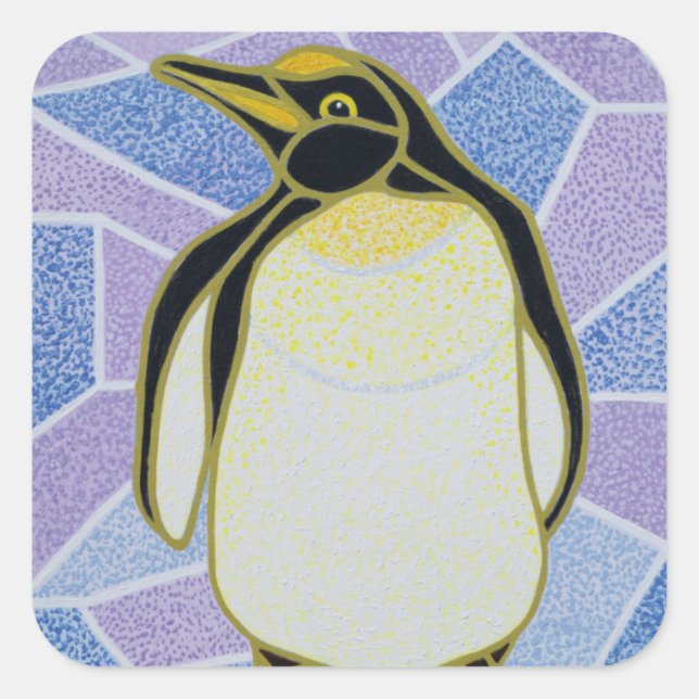 Penguin on Stained Glass Square Sticker (Front)