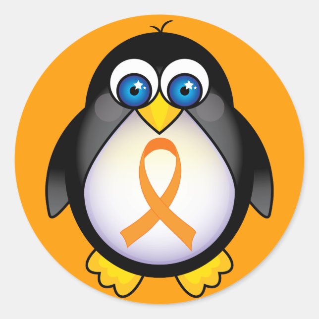 Penguin Orange Ribbon Of Awareness Gift Classic Round Sticker (Front)