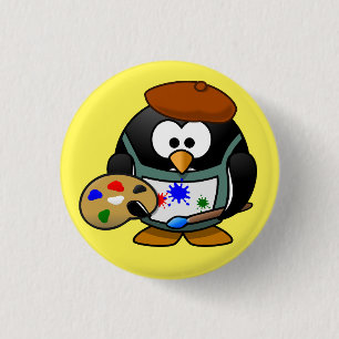 penguin painter swipes in 3 cm round badge