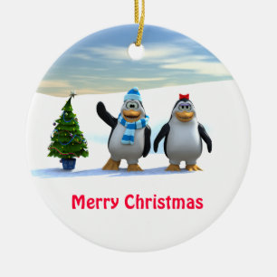 Penguin Pair with Tree Ceramic Tree Decoration