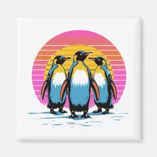 Penguin Parade – Retro Sunset Penguin Family Magnet