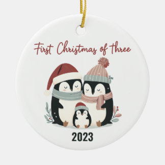 Penguin Paradise: First Christmas of Three Penguin Ceramic Tree Decoration