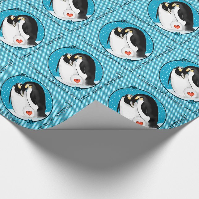 Penguin Parents Congratulations New Arrival  Wrapping Paper (Corner)