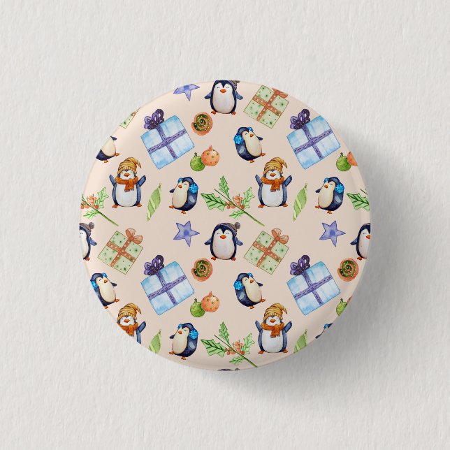 Penguin party – festive winter fun 3 cm round badge (Front)