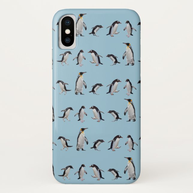 Penguin Party iPhone X Case (Light Blue) (Back)