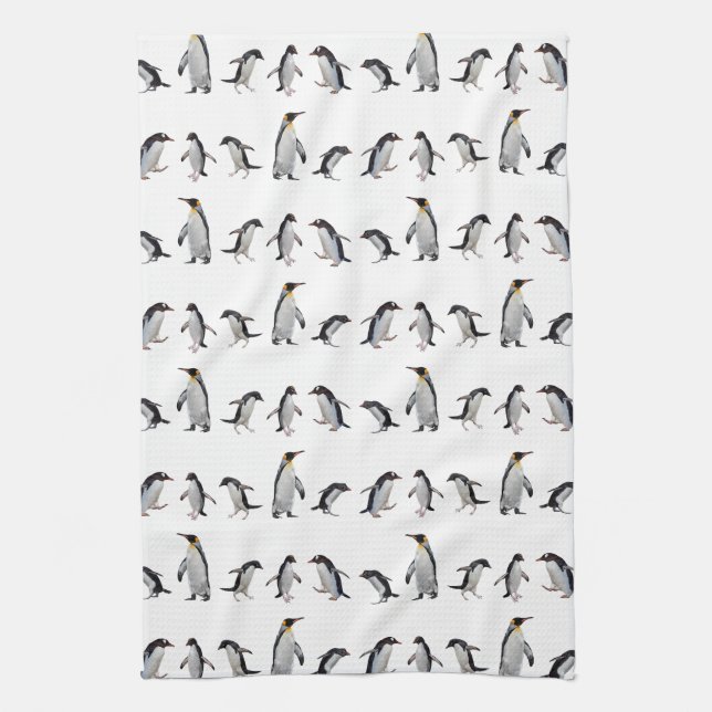 Penguin Party Kitchen Towel (choose colour) (Vertical)
